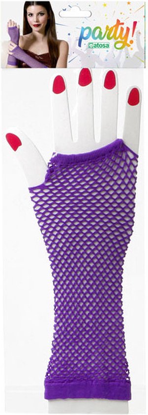 Atosa Gants de déguisement Carnaval - tissu résille - violet - sans doigts - dames - élastique