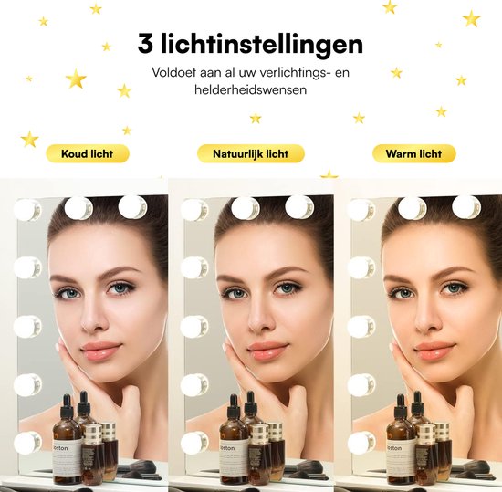 MAMIZO Make-upspiegel met verlichting, met USB en type C, grote Hollywood spiegel, 10 x vergrootglas, 3 kleurtemperaturen, wandspiegel, tafelspiegel, met touchscreen-bediening (50 x 40 cm