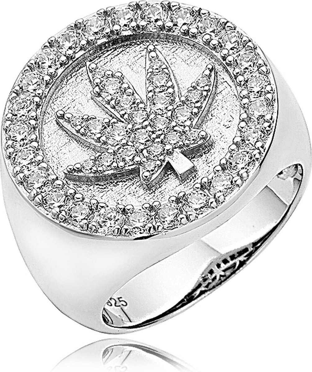 Juwelier Zwartevalk - ZILVEREN (GERHODINEERD) HERENRING MET BLAD 21.289/21½--