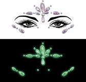 Face Jewels - Glow in the dark - 2 - Gezicht sticker - Sticker - Decoratie - Diamant - Zelfklevend - Groen - Party