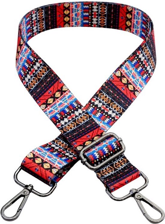 Schouderriem Kelim Red - bag strap - verstelbaar - afneembare schouderband - met gespen - tassenriem