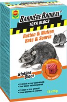 Barrière Radikal Toxa Blocs Ratten en Muizen - werkzaam vanaf de eerste iname - gebruik buiten - doos 12 x 25 g