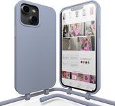 xoxo Wildhearts silicone case met koord - Telefoonhoesje met koord - Backcover hoesje met telefoonkoord - Ash Blue Cord Case - geschikt voor Apple iPhone 15 Plus - blauw