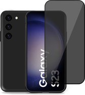 Convient pour Samsung Galaxy S23 FE - Coque + Protecteur d'écran de confidentialité - Couvercle en Glas trempé privé - Étui en daim Zwart