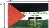 Palestina Vlag 90x150 cm + 10 rechthoekige Palestina Vinyl Stickers (5x8 cm), Geschikt voor buiten, Hoge Kwaliteit Polyester