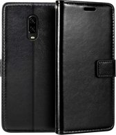 DrPhone Flipcover - Bookcase - Luxe booktype PU Lederen Portemonnee Case - Geschikt voor One Plus 6T - Wallet Case met Kickstand - Zwart