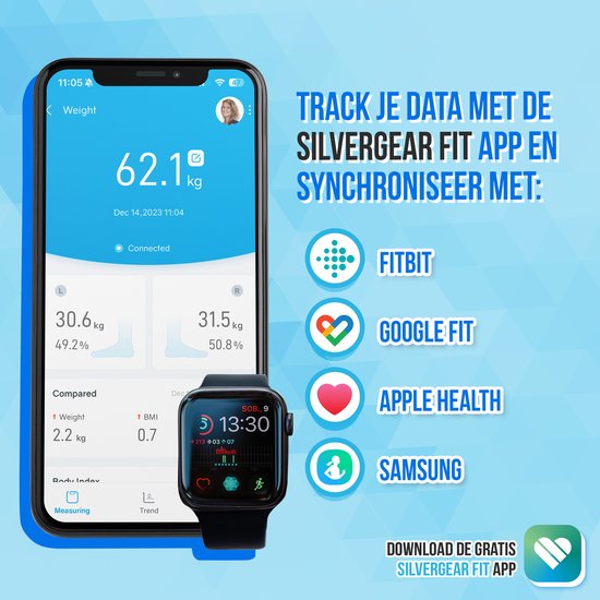 Silvergear Weegschaal Personenweegschaal - Slimme Weegschaal met Lichaamsanalyse 14x - App - Zwart - Silvergear