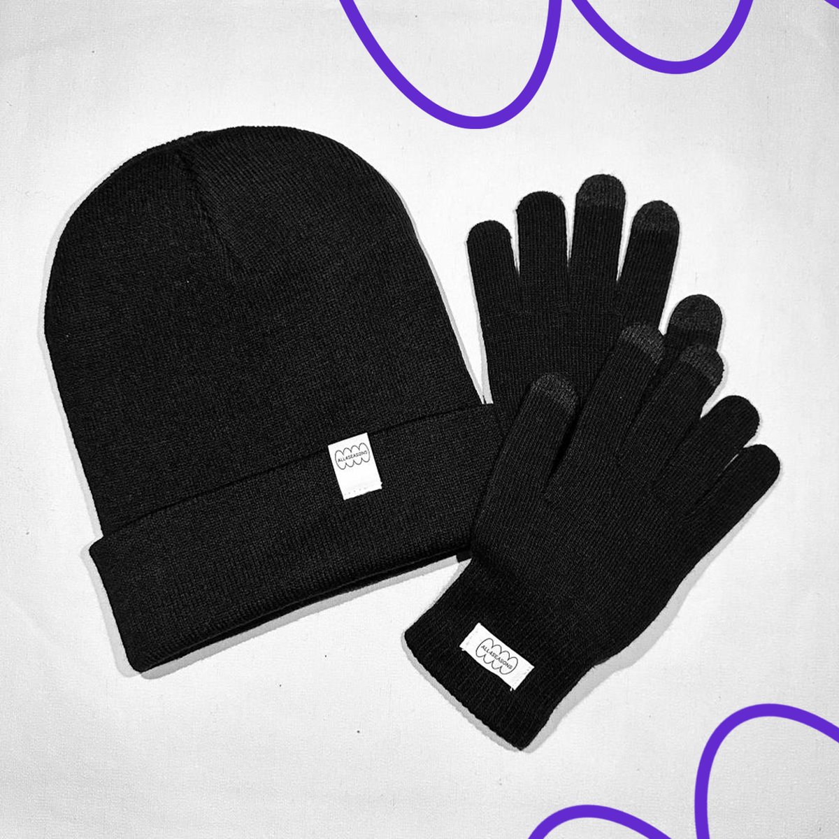 COMBIDEAL: Wintermuts & handschoenen | All4Seasons | One Size Fits All (heren/dames) (Zwart)