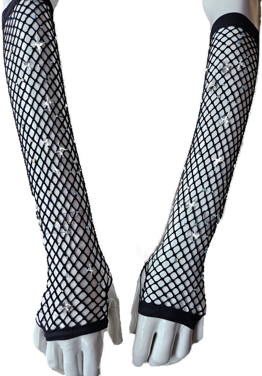 BamBella® Vingerloos Net handschoenen - One Size - Zwart - Visnet handschoenen - Feest - Gothic Carnaval