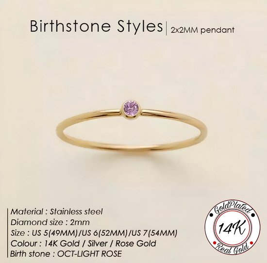 Soraro Birthstone Ring | Oktober | 16mm | 14K Goldplated | Goudkleurig | Cadeau Voor Haar | Cadeau Voor Vriendin | Verjaardag Cadeau | Moederdag Cadeau | Cadeau Ideeën