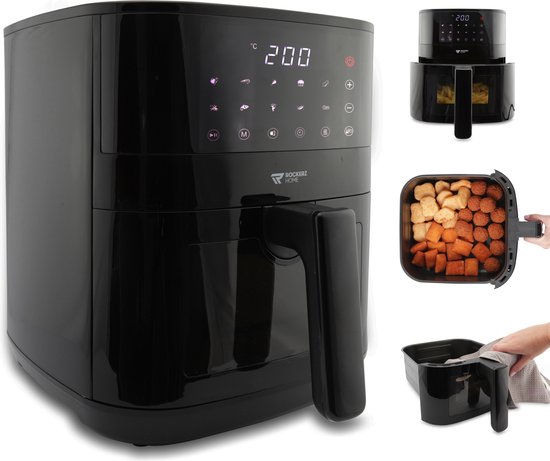 Rockerz Airfryer XL - Heteluchtfriteuse - Inhoud 5.5 liter - Voor het hele gezin - 1900 Watt - 10 ingestelde kookprogramma’s - Warmtebehoud functie - Gehard glazen kijkvenster - Automatisch uitschakelen - 70% minder vet