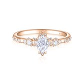 Elegante - 14k Roségouden Marquise Moissanite Ring met Vintage Geïnspireerde Minimalistische Zijstenen - 1 karaat