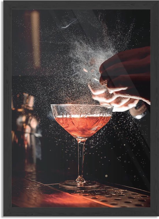 Poster Cocktail Bar 01 Rechthoek Verticaal Met Lijst L (40 X 50 CM) - Zwarte Lijst - Wanddecoratie - Posters