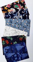 Pakket 6 lapjes stof - Kerst - blauw - 25 x 50 cm - verschillende prints - patchwork - quilt - home decoratie - naaien - stof