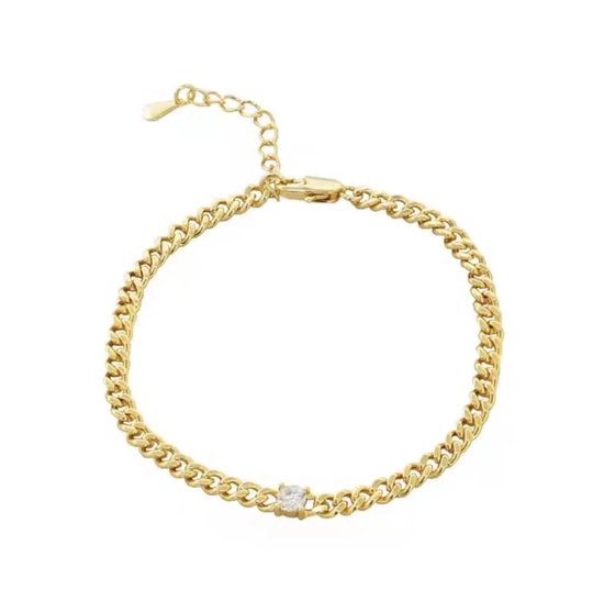 Schakel armband - goudkleurig - Zirkonia - dames armband - cadeau voor vrouw - Liefs Jade