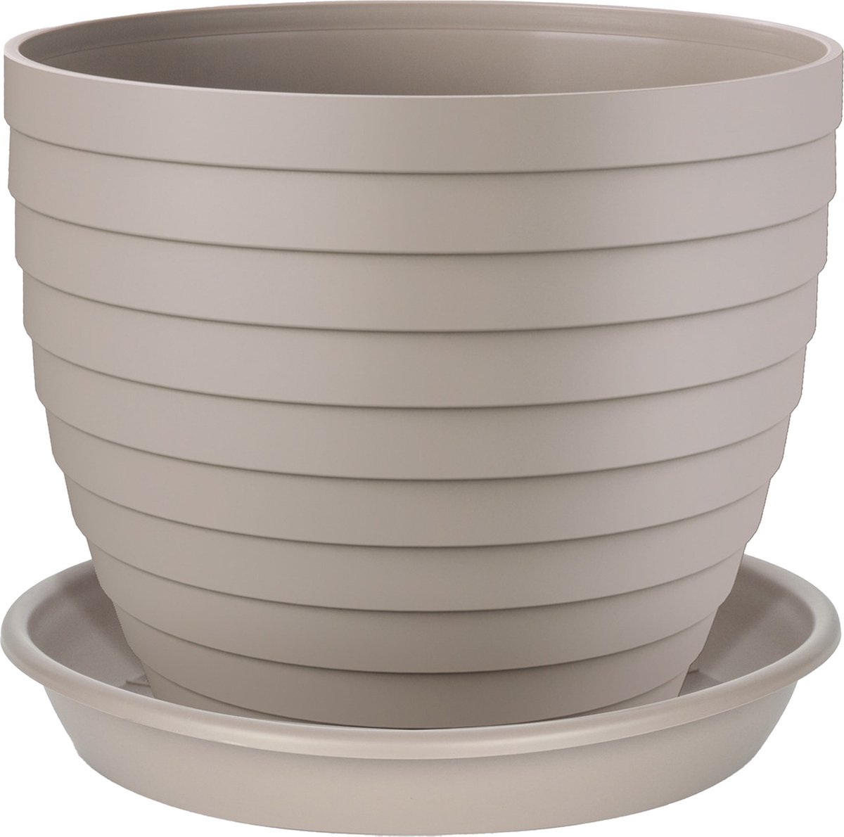 Juypal Plantenpot/bloempot Florenzia met onderschaal - D18 x H16 cm - taupe - kunststof