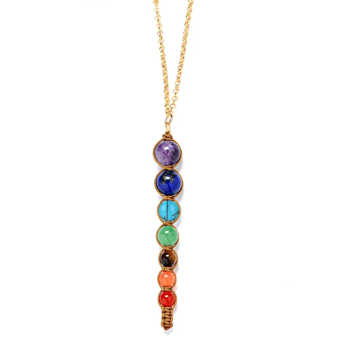 Bixorp Gems Chakra Ketting met 7 Verschillende Soorten Edelstenen Kralen - Goudkleurig met Opaliet Hanger- Spirituele Kralenketting