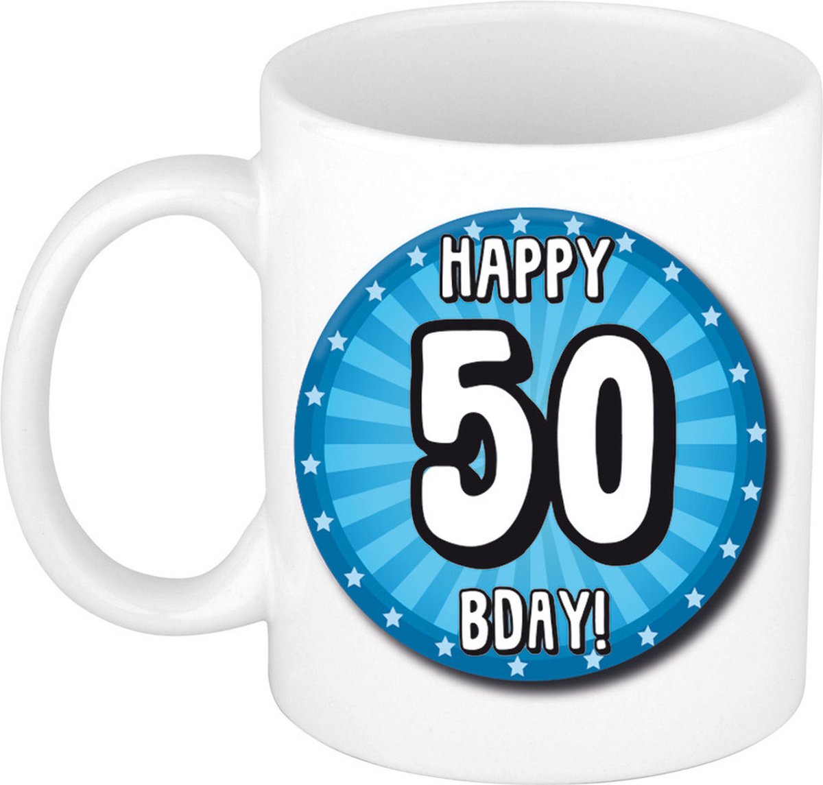 Bellatio Decorations Verjaardag cadeau mok 50 jaar - blauw - wiel - 300 ml - Sarah/Abraham