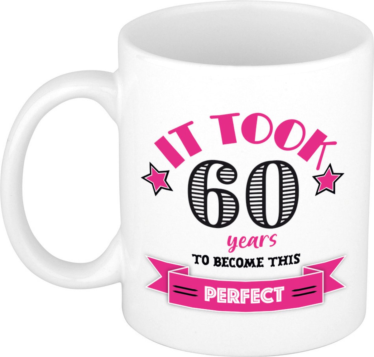 Bellatio Decorations Verjaardag cadeau mok 60 jaar - roze - grappig - 300 ml - keramiek