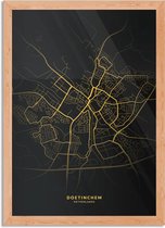 Poster Doetinchem Plattegrond Zwart Geel Rechthoek Verticaal Met Lijst XL (50 X 70 CM) - Hout - Houten Lijst - Bruine Lijst - Wanddecoratie - Posters