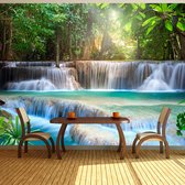 Fotobehangkoning - Behang - Vliesbehang - Fotobehang Watervallen in de Jungle - 200 x 140 cm