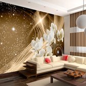 Fotobehangkoning - Behang - Vliesbehang - Fotobehang - Golden Milky Way - Luxe - Bloemen - Glamour -Sterren - 250 x 175 cm