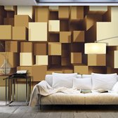 Fotobehangkoning - Behang - Vliesbehang - Fotobehang - Geometrical Harmony - Gouden 3D Blokken - 400 x 280 cm