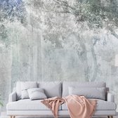 Fotobehangkoning - Behang - Vliesbehang - Fotobehang Bomen op Betonnen Muur - 300 x 210 cm