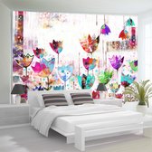 Fotobehangkoning - Behang - Vliesbehang - Fotobehang Kleurrijke Tulpen - Bloemen Kunst - 300 x 210 cm