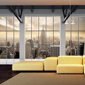 Fotobehangkoning - Behang - Vliesbehang - Fotobehang Uitzicht op New York vanuit het Raam 3D - Clouds over New York City - 150 x 105 cm