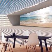 Fotobehangkoning - Behang - Vliesbehang - Fotobehang - City Beach - Strand en Zee in 3D - 150 x 105 cm