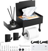 Relaxdays wc rolhouder met plankje & klepje, kunststof toiletrolhouder dicht, HxBxD: 110x152x74 cm, grijs/wit