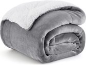 sherpa deken fleece microvezel voor bed en bank grijs 150x200cm, super zachte donzige deken voor woonkamer en slaapkamer