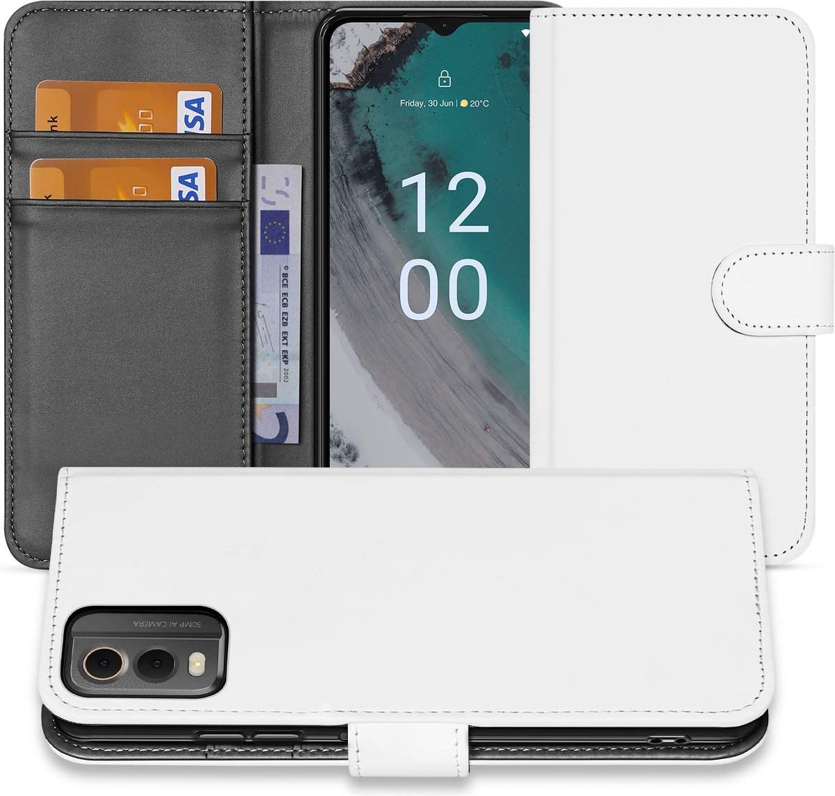 Book Case Telefoonhoesje voor de Nokia C32 Wit met Pasjeshouder