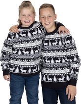 Foute Kersttrui Kinderen - Jongens & Meisjes - Christmas Sweater "Modern Blauw & Wit" - Maat 122-128 - Kerstcadeau