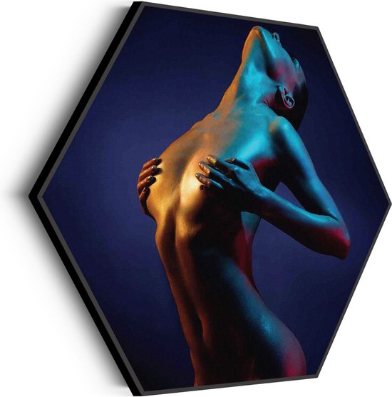 Akoestisch Schilderij Artistieke Mooie Vrouw Goud 01 Hexagon Basic M (60 X 52 CM) - Akoestisch paneel - Akoestische Panelen - Akoestische wanddecoratie - Akoestisch wandpaneel