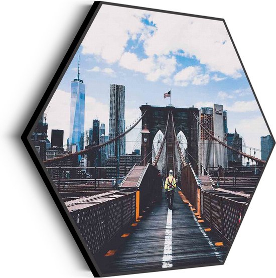 Akoestisch Schilderij Brooklyn Bridge New York Daglicht Hexagon Basic XL (140 X 121 CM) - Akoestisch paneel - Akoestische Panelen - Akoestische wanddecoratie - Akoestisch wandpaneel