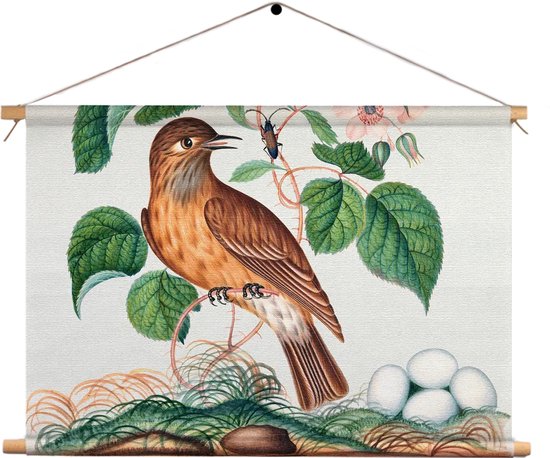 Textielposter Prent Natuur Vogel en Bloemen 01 Rechthoek Horizontaal M (30 X 40 CM) - Wandkleed - Wanddoek - Wanddecoratie