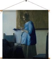 Textielposter Johannes Vermeer Vrouw die een Brief leest 1663 Vierkant XXXL (120 X 120 CM) - Wandkleed - Wanddoek - Wanddecoratie