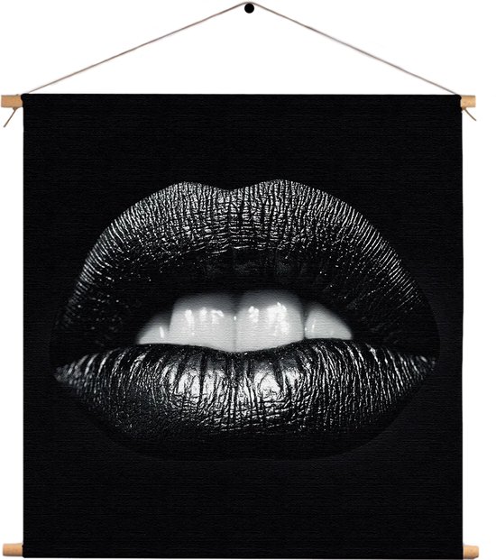 Textielposter Silver Lips Vierkant XL (60 X 60 CM) - Wandkleed - Wanddoek - Wanddecoratie