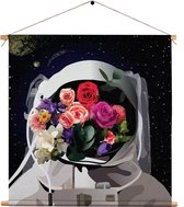 Textielposter The love astronaut Vierkant XXL (90 X 90 CM) - Wandkleed - Wanddoek - Wanddecoratie