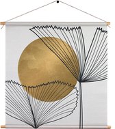 Textielposter Scandinavisch Design Plant met Goud Element 01 Vierkant L (45 X 45 CM) - Wandkleed - Wanddoek - Wanddecoratie