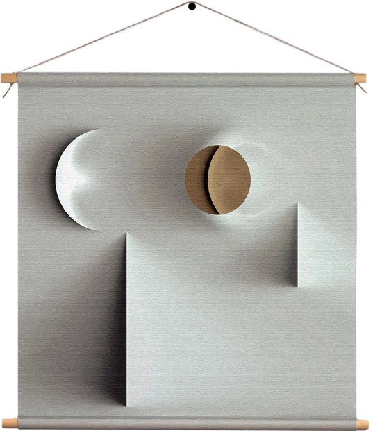 Textielposter Scandinavisch Wit met Goudkleurig Element Vierkant XL (60 X 60 CM) - Wandkleed - Wanddoek - Wanddecoratie