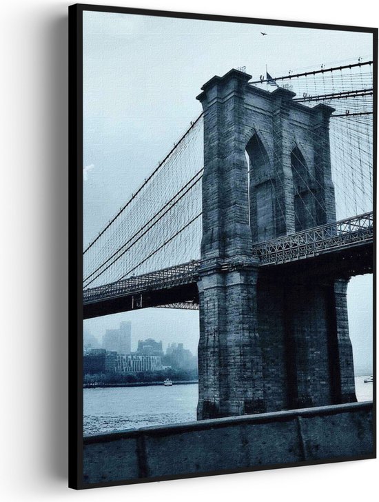 Akoestisch Schilderij Brooklyn Bridge New York Zwart Wit Rechthoek Verticaal Pro XXL (107 X 150 CM) - Akoestisch paneel - Akoestische Panelen - Akoestische wanddecoratie - Akoestisch wandpaneel