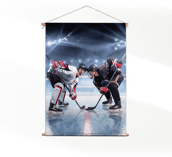 Textielposter Ijshockey Battle L (85 X 60 CM) - Wandkleed - Wanddoek - Wanddecoratie