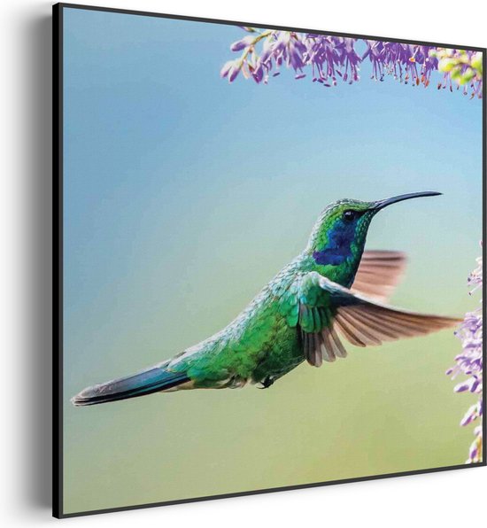 Akoestisch Schilderij Colibri Onderweg Naar Lavendel Vierkant Pro XL (100X100) - Akoestisch paneel - Akoestische Panelen - Akoestische wanddecoratie - Akoestisch wandpaneel