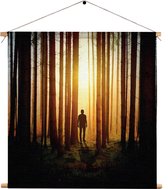 Textielposter De bomen door het bos Vierkant XL (60 X 60 CM) - Wandkleed - Wanddoek - Wanddecoratie