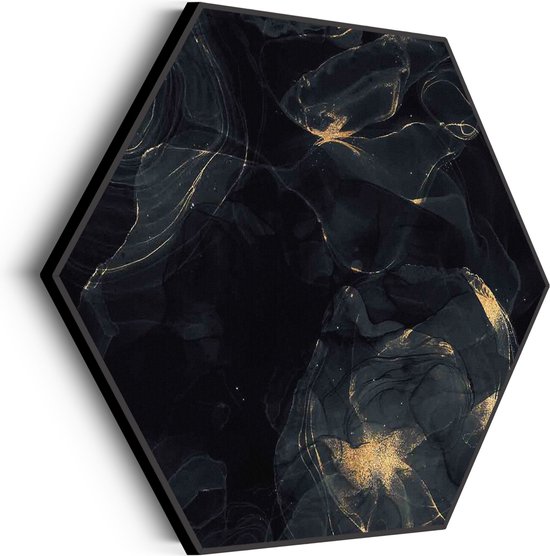 Akoestisch Schilderij Abstract Marmer Look Zwart met Goud 02 Hexagon Basic M (60 X 52 CM) - Akoestisch paneel - Akoestische Panelen - Akoestische wanddecoratie - Akoestisch wandpaneel