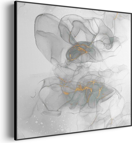 Akoestisch Schilderij Abstract Marmer Look Grijs met Goud 07 Vierkant ...