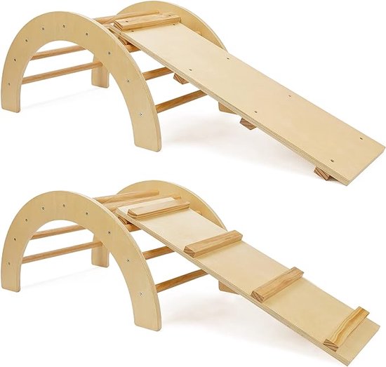 Pikler Houten Klimboog 2-delig - Montesorri - Klimboog Met Glijbaan - Klimrek Peuter - 80x50x41 cm
